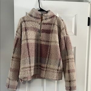 Thread & Supply Plaid Sherpa Pullover in Cream and Pink
